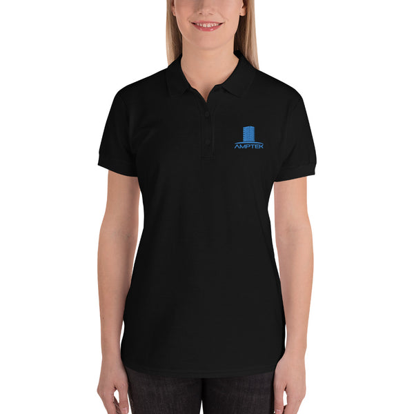 Embroidered Women's Polo Shirt (Blue Logo)