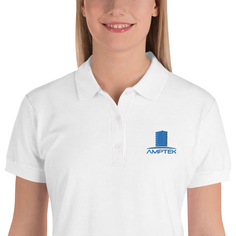 Embroidered Women's Polo Shirt (Blue Logo)